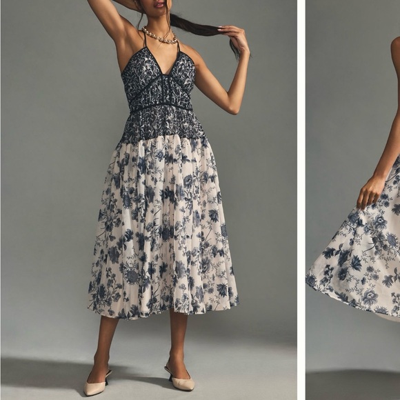 Anthropologie Dresses & Skirts - Anthropologie Navy and Cream Floral Midi Dress